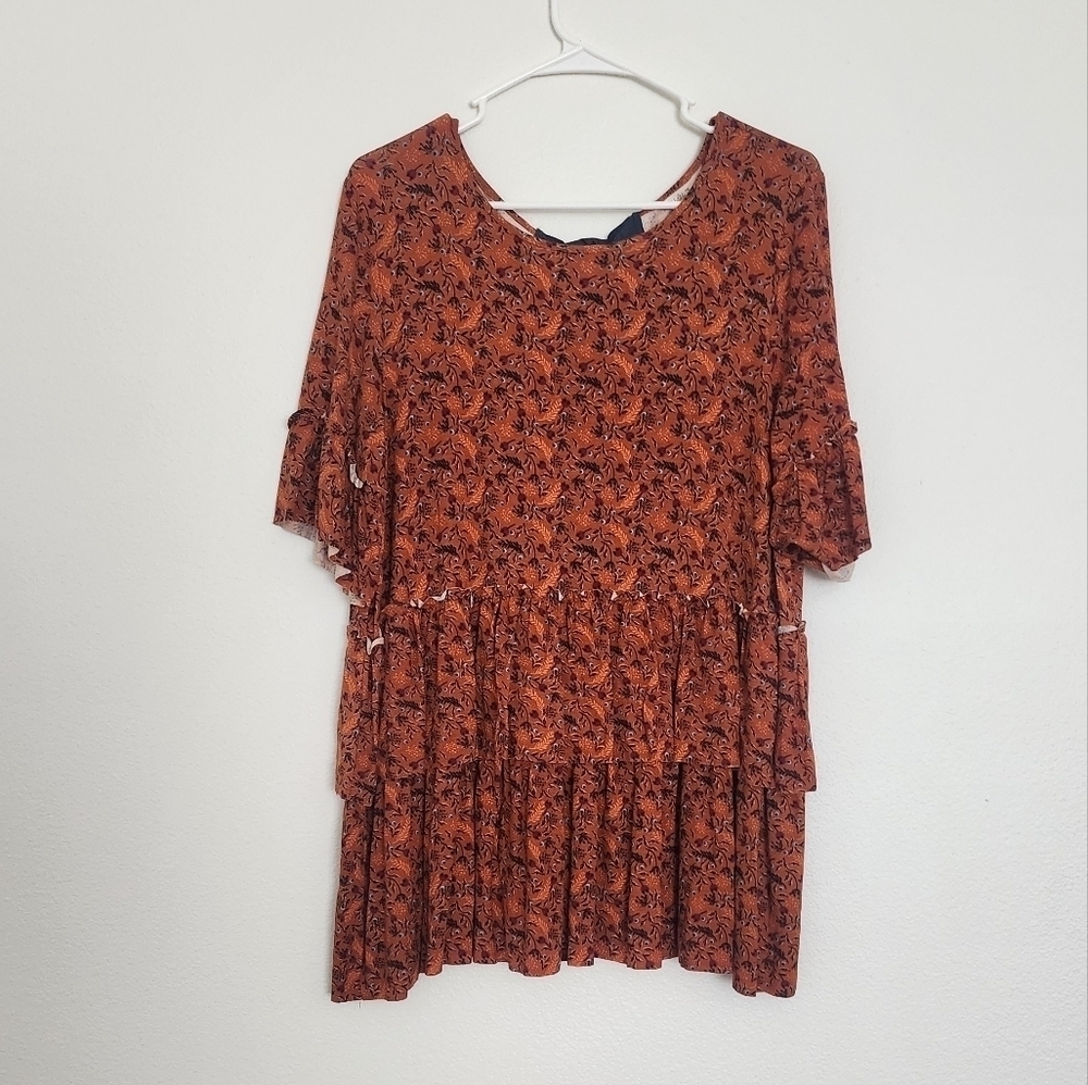 Matilda Jane Tiered Orange Floral Peasant Blouse Size Large
